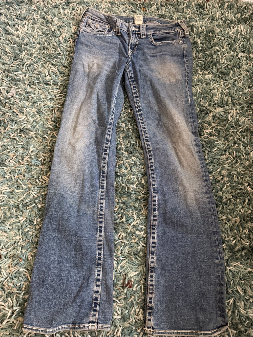 True Religion Joey Crystal Rhinestone Flap Pocket Flare Jeans Medium Wash 31